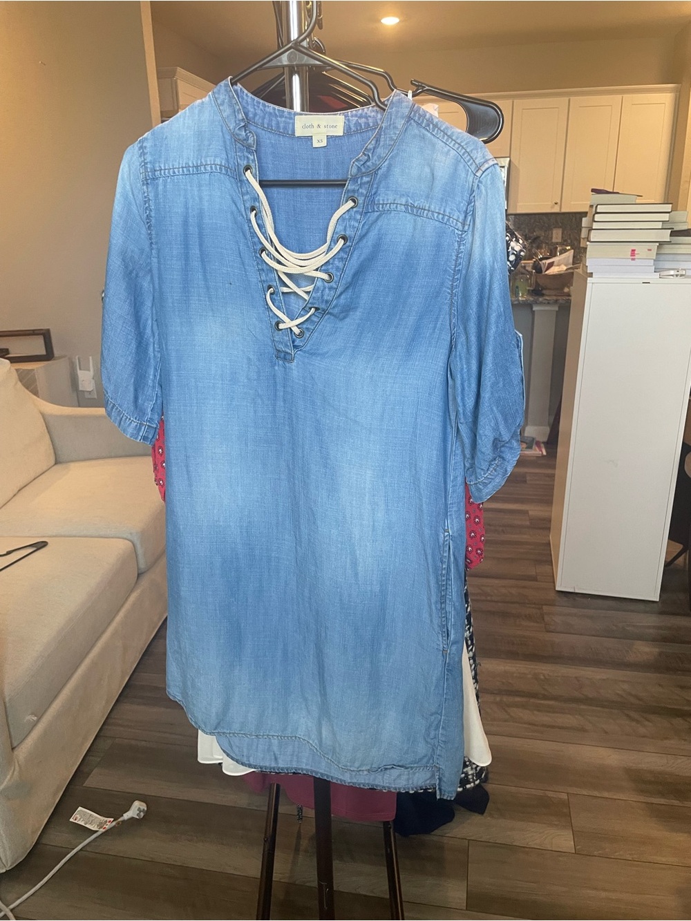 cloth & stone Light Blue Lace-Up Chambray Mini Dress